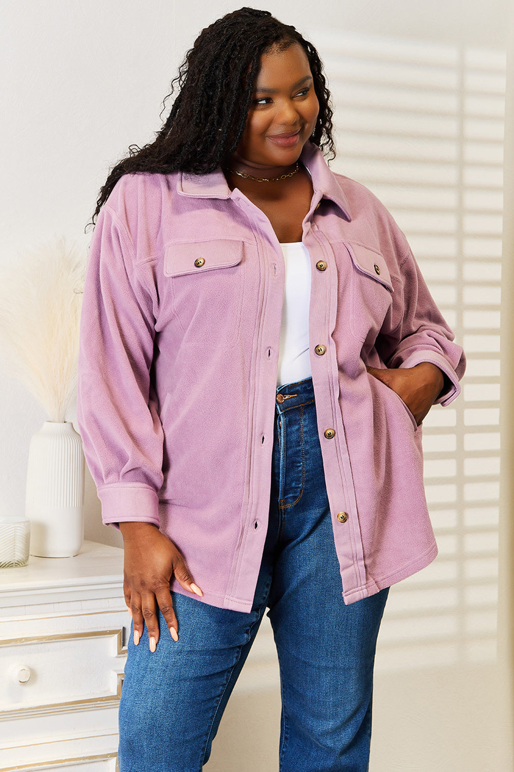 Heimish  Button Down Shacket In Lavender