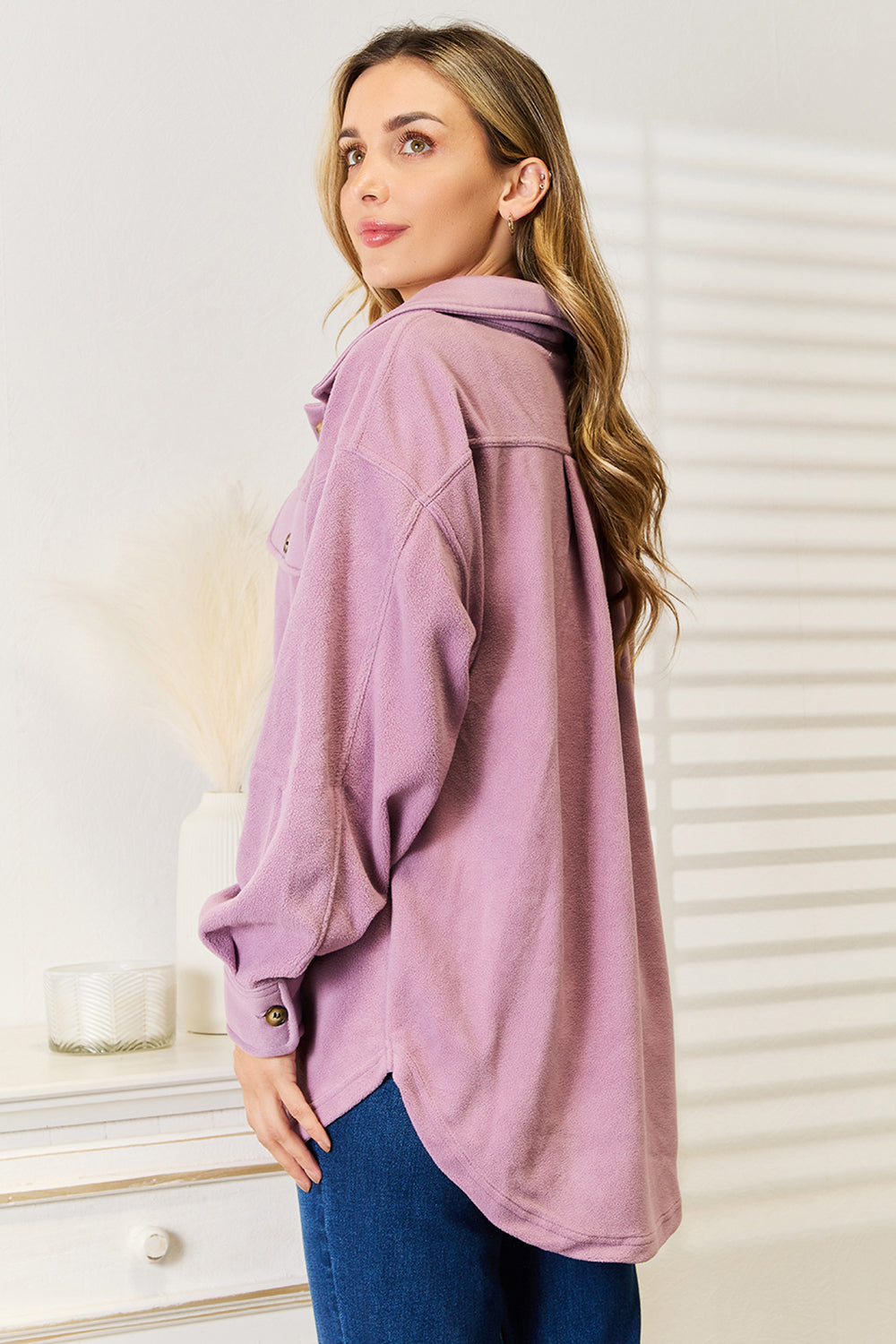 Heimish  Button Down Shacket In Lavender