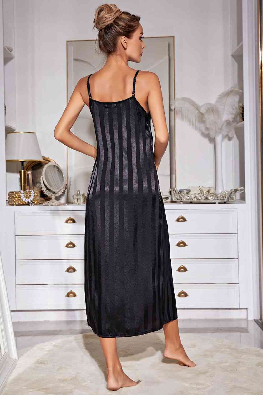 Striped Open Front Robe and Cami Dress Set