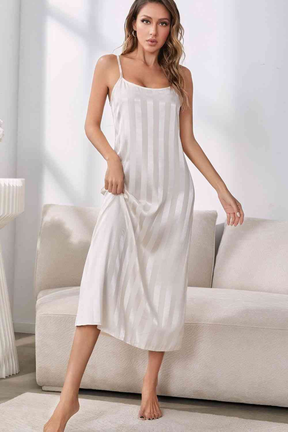 Striped Open Front Robe and Cami Dress Set